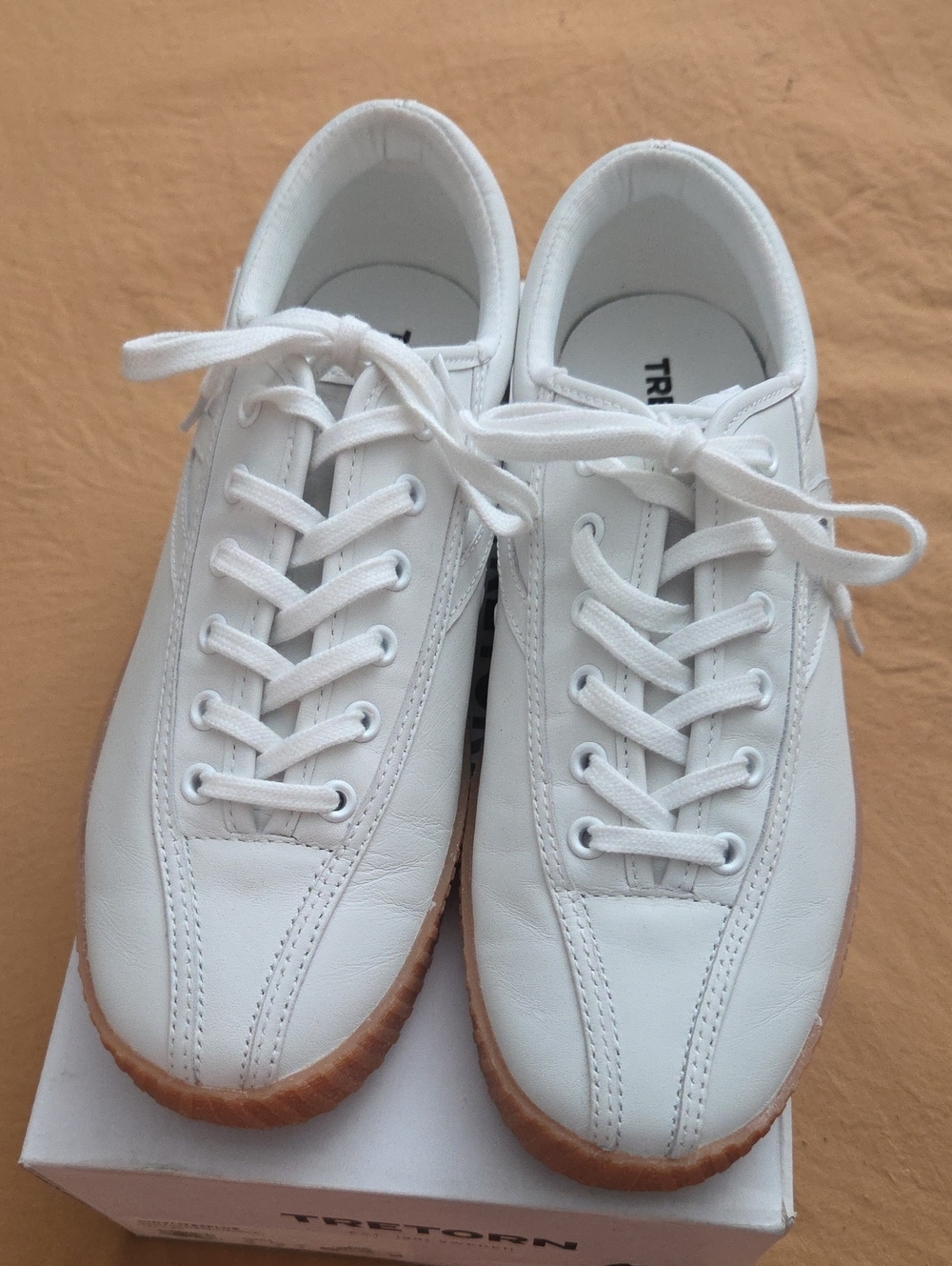 Tretorn White Leather Sneakers with Gum Sole